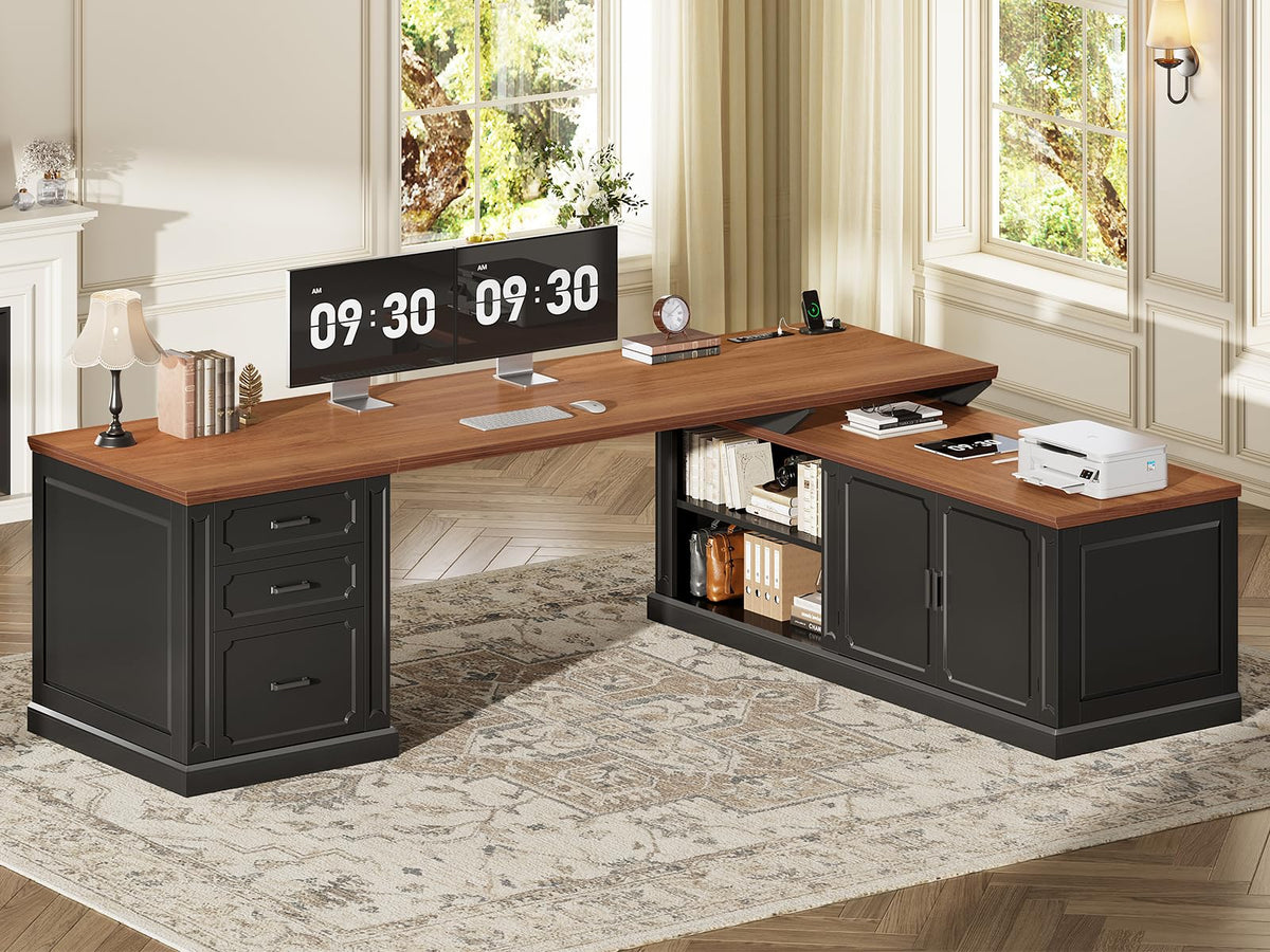 SEDETA Farmhouse Desk with Drawers for Home Office