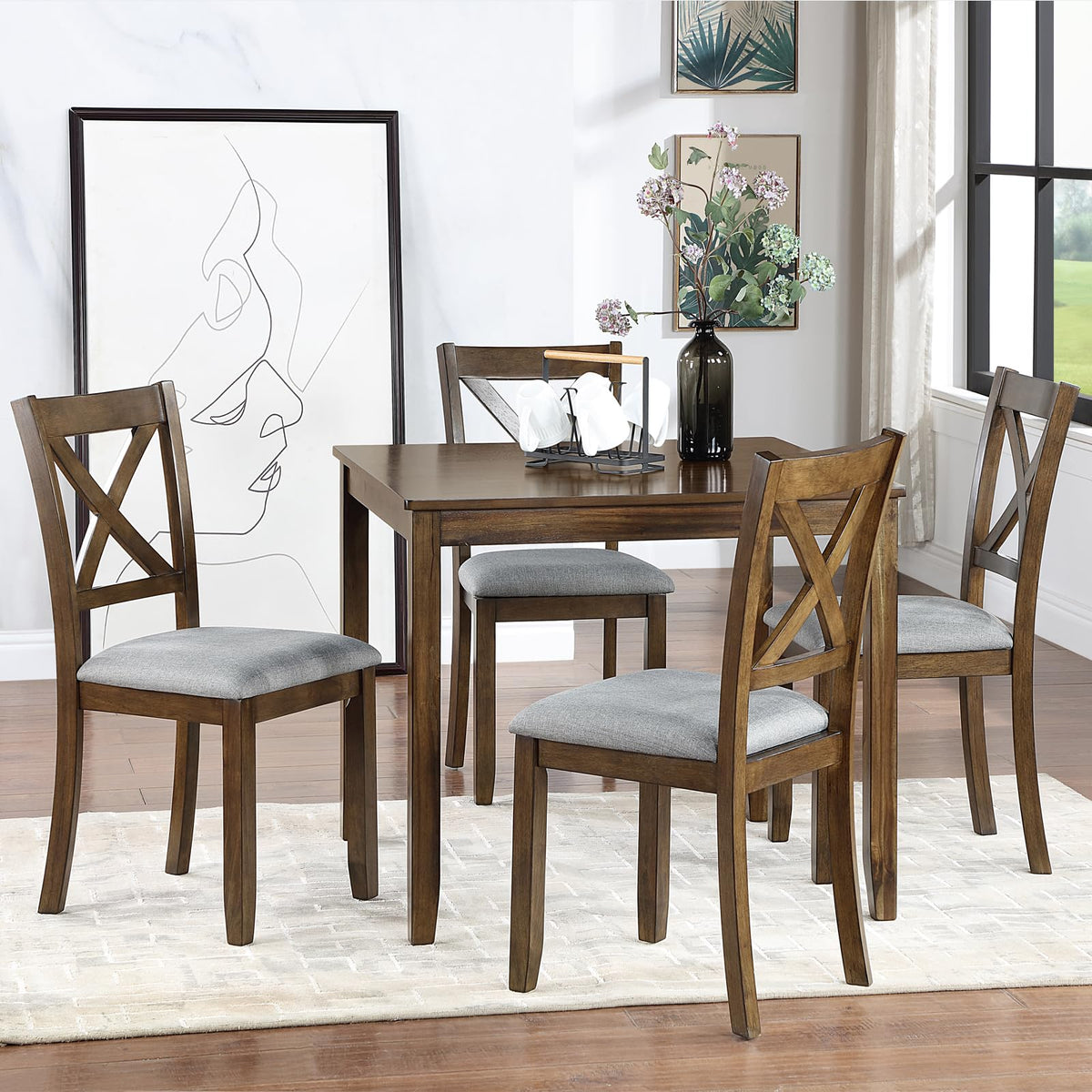 Harper & Bright Designs Wood Dining Table Set, Kitchen Furniture Set with with Table and Chairs