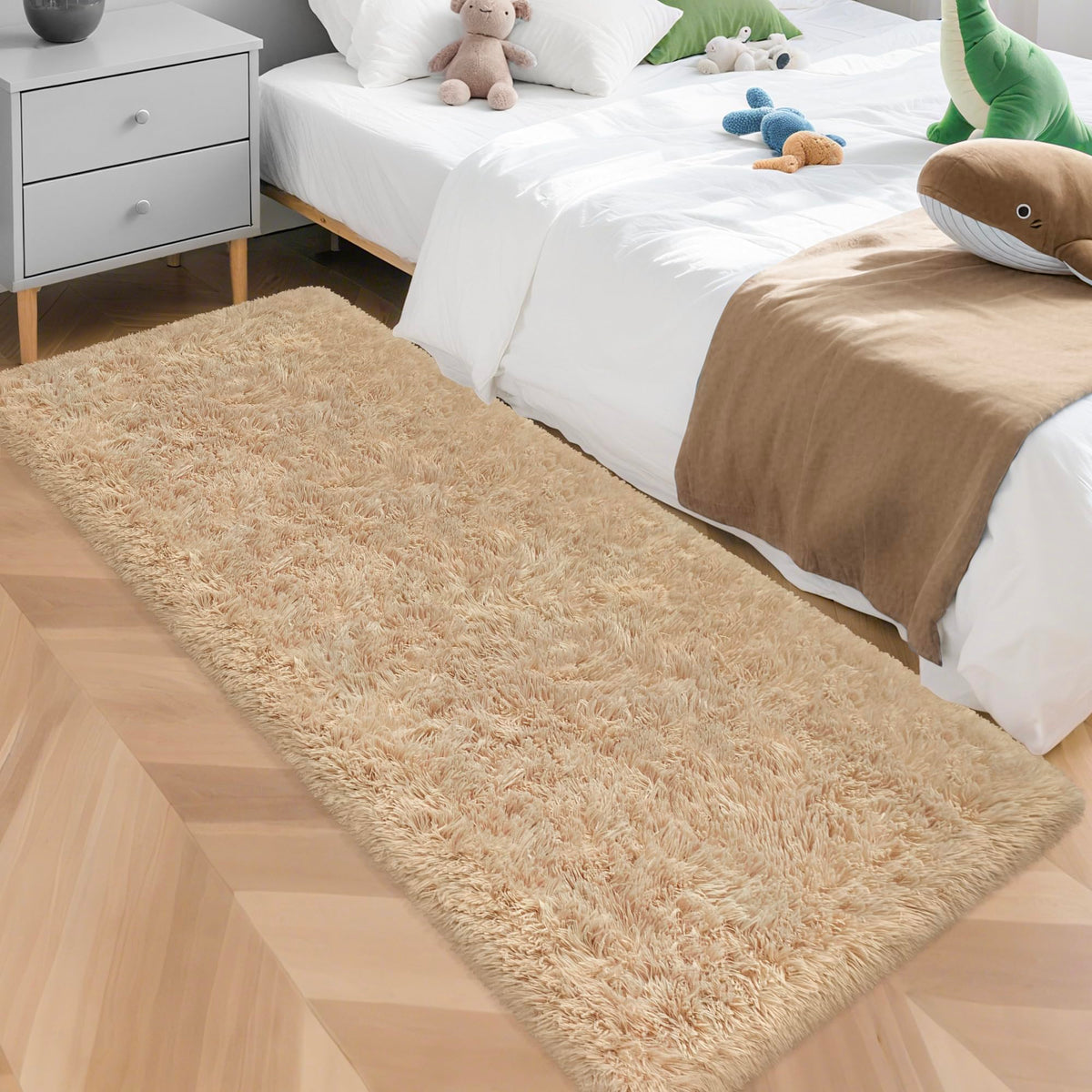 JiaoBaba Rainbow Tie-Dye Fluffy Area Rug for Kids