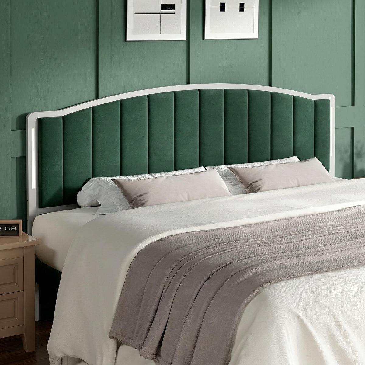 Salamir Headboard for Bed with LED Lights, Upholstered Vertical Channel Tufting Head Boards, Linen Fabric Bed Headboard Only, Study & Comfortable, Ideal for Bedroom, Dorm, Guest Room, Grey