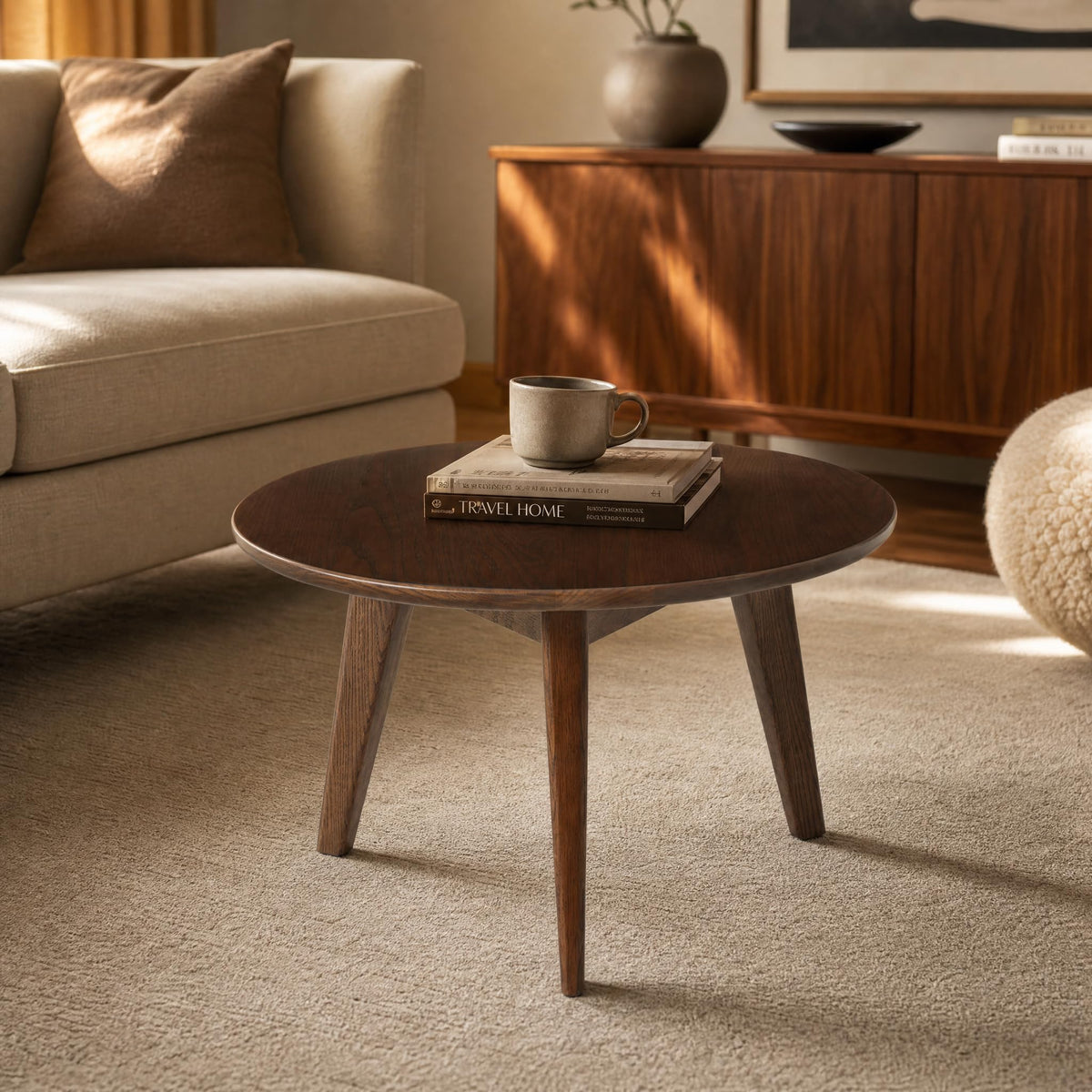 Vadisun Round End Table - Accent Side Table with 3 Legs, 100% Natural Solid Wood Side Table for Living Room, Eco-Friendly Painted Small End Table for Bedroom Office Small Spaces