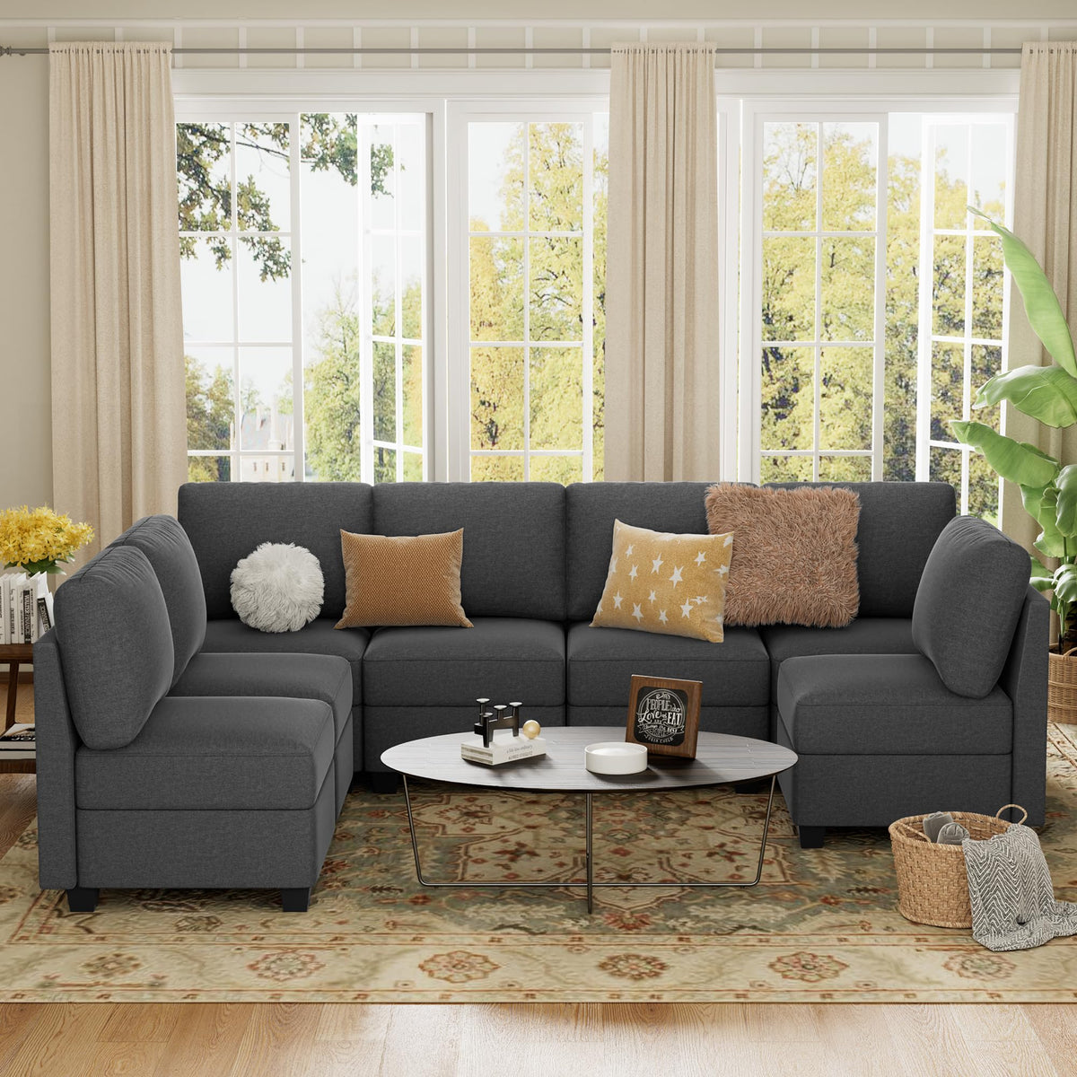 Modular Sectional Sofa with Storage Seat Upgrade Convertible Sofa Couch for Living Room,Deep 27'' Ottoman, Foam Cushion