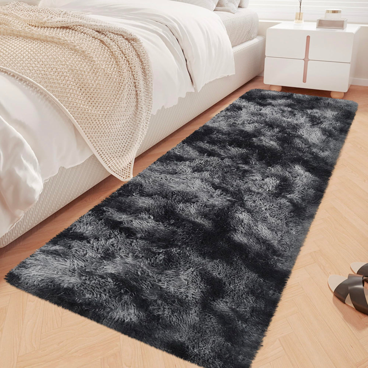 JiaoBaba Rainbow Tie-Dye Fluffy Area Rug for Kids