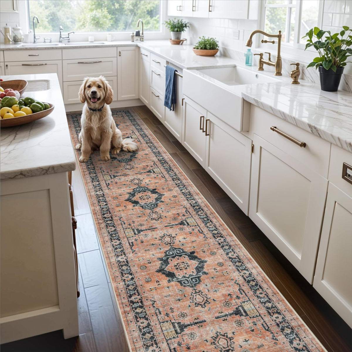 Vintage Washable Non-Slip Hallway Runner Rug, 2' x 7'