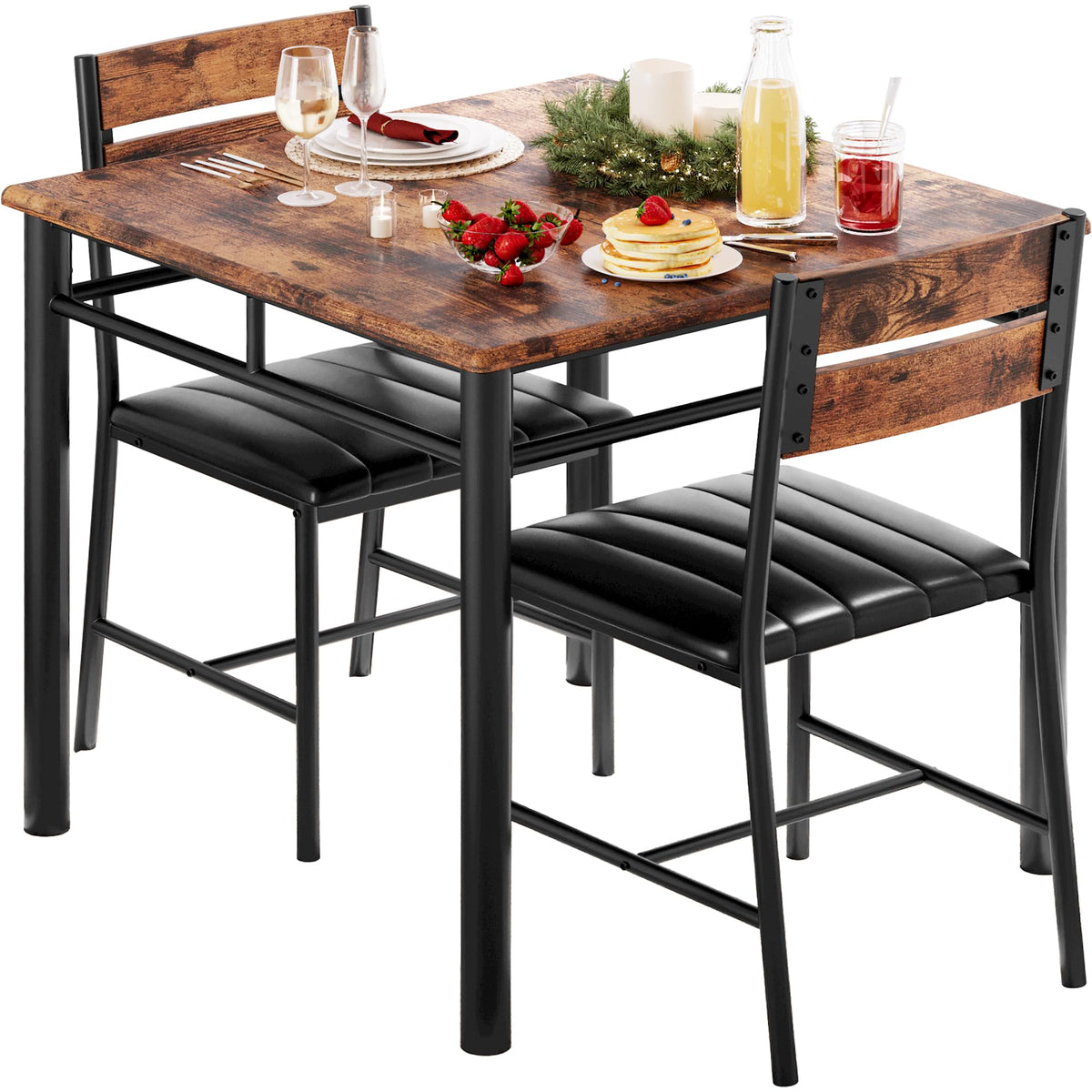 IRONCK Dining Table Set for 2, Small Kitchen Table with Upholstered Chairs Dinning Table Set for Kitchen & Dining Room, Compact Dining Set for Small Spaces