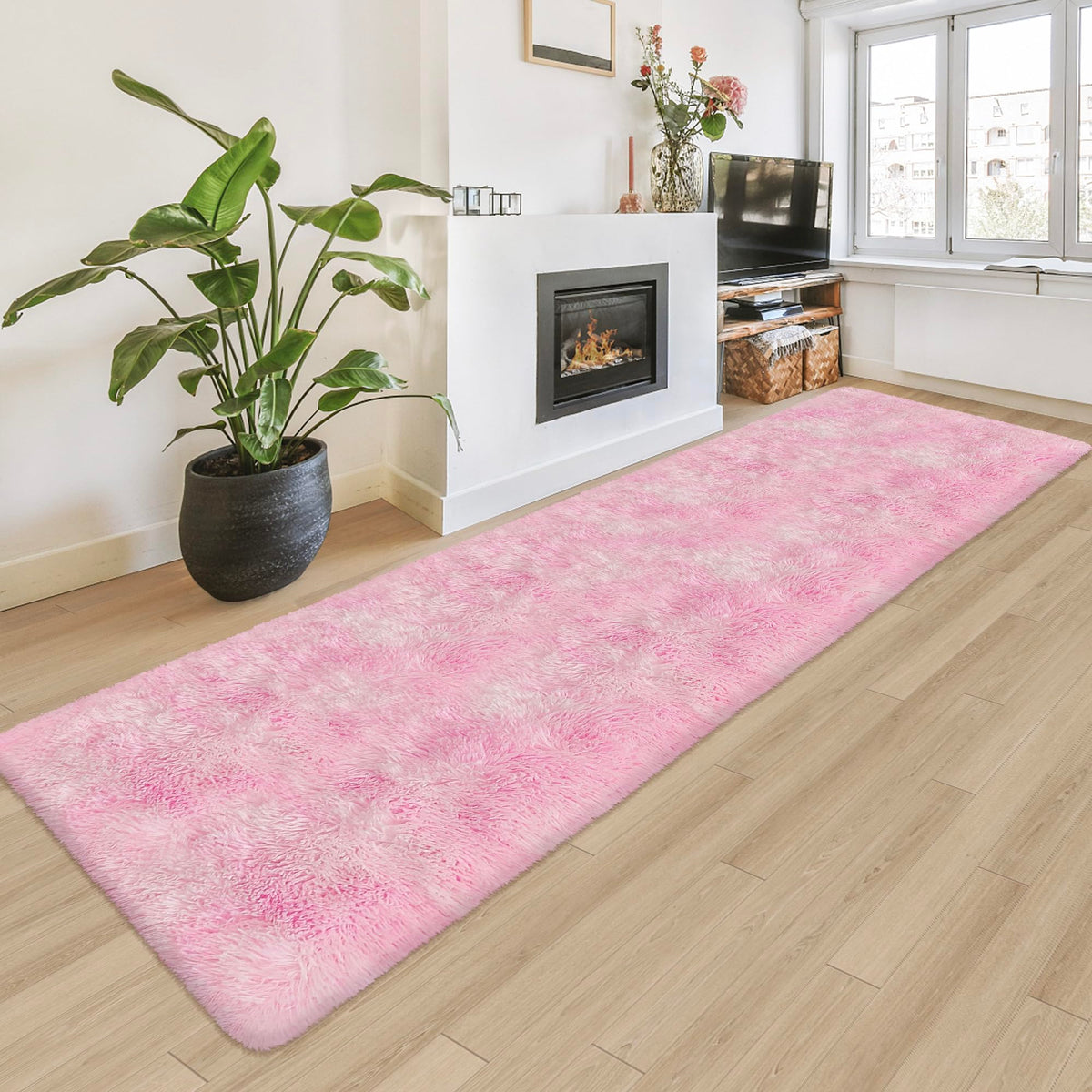 JiaoBaba Rainbow Tie-Dye Fluffy Area Rug for Kids