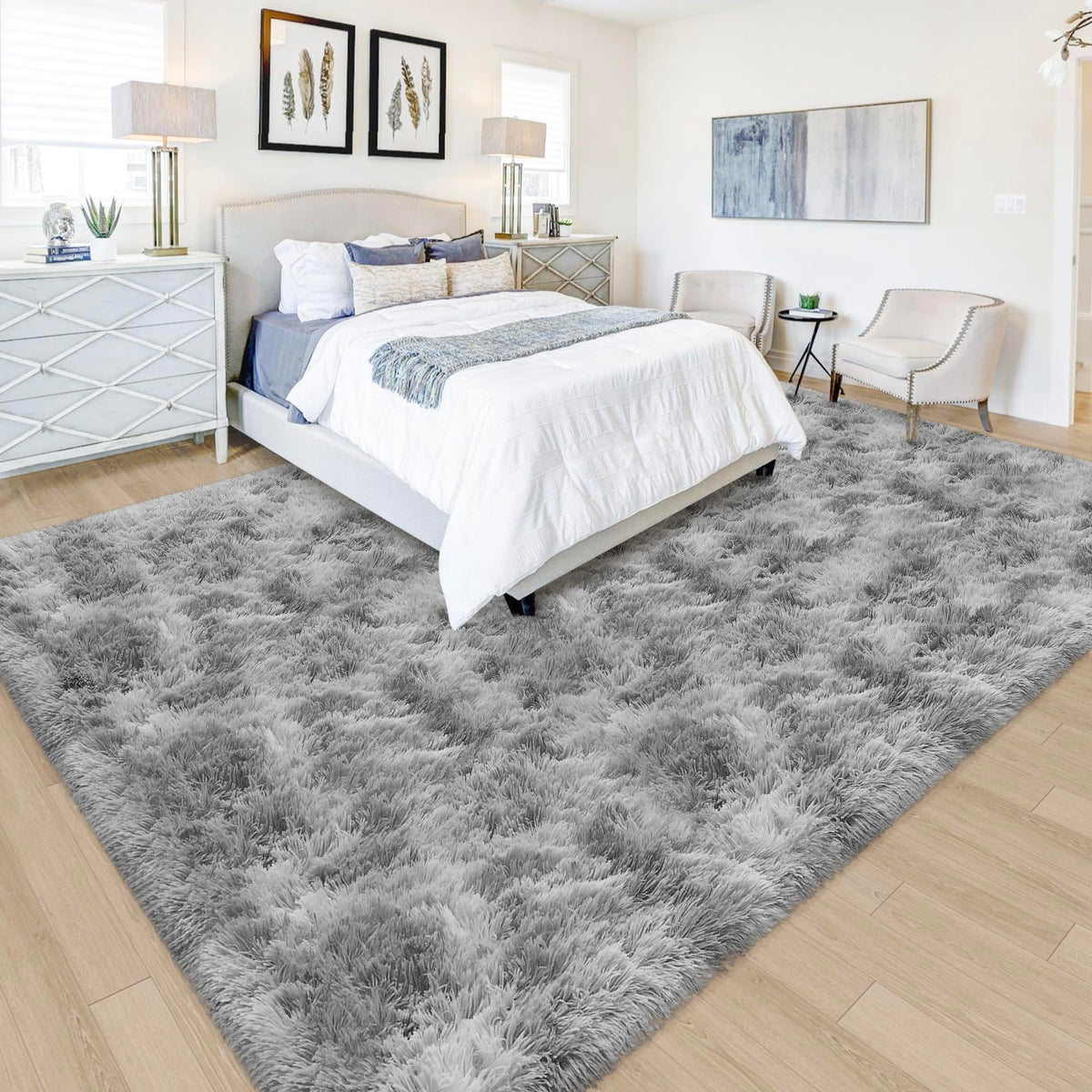 JiaoBaba Rainbow Tie-Dye Fluffy Area Rug for Kids