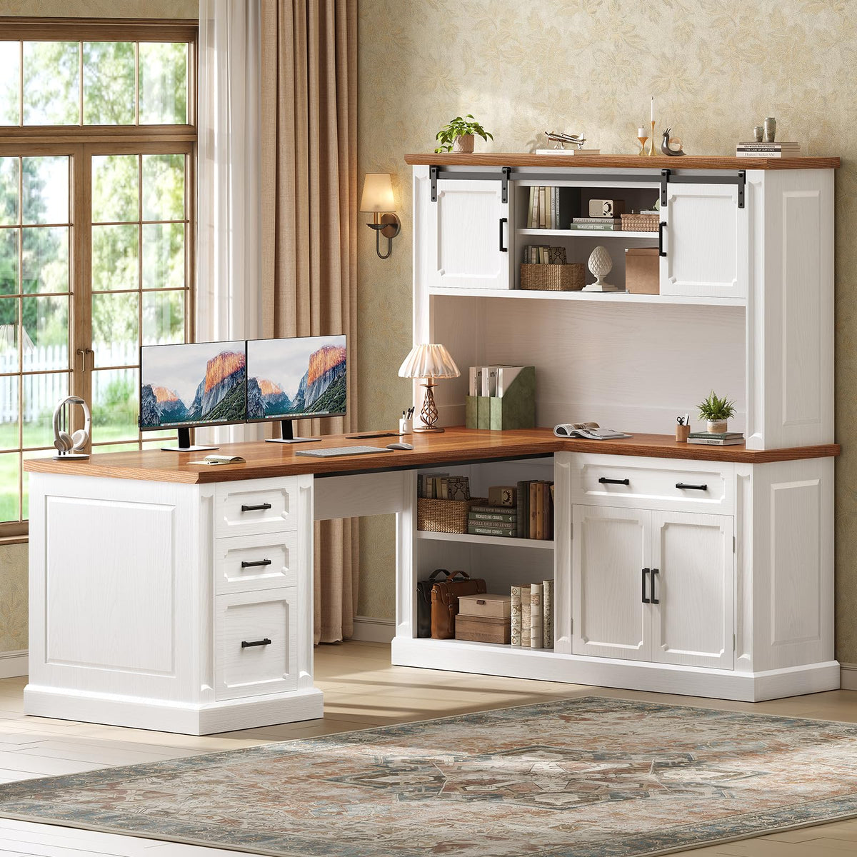 SEDETA Farmhouse Desk with Drawers for Home Office