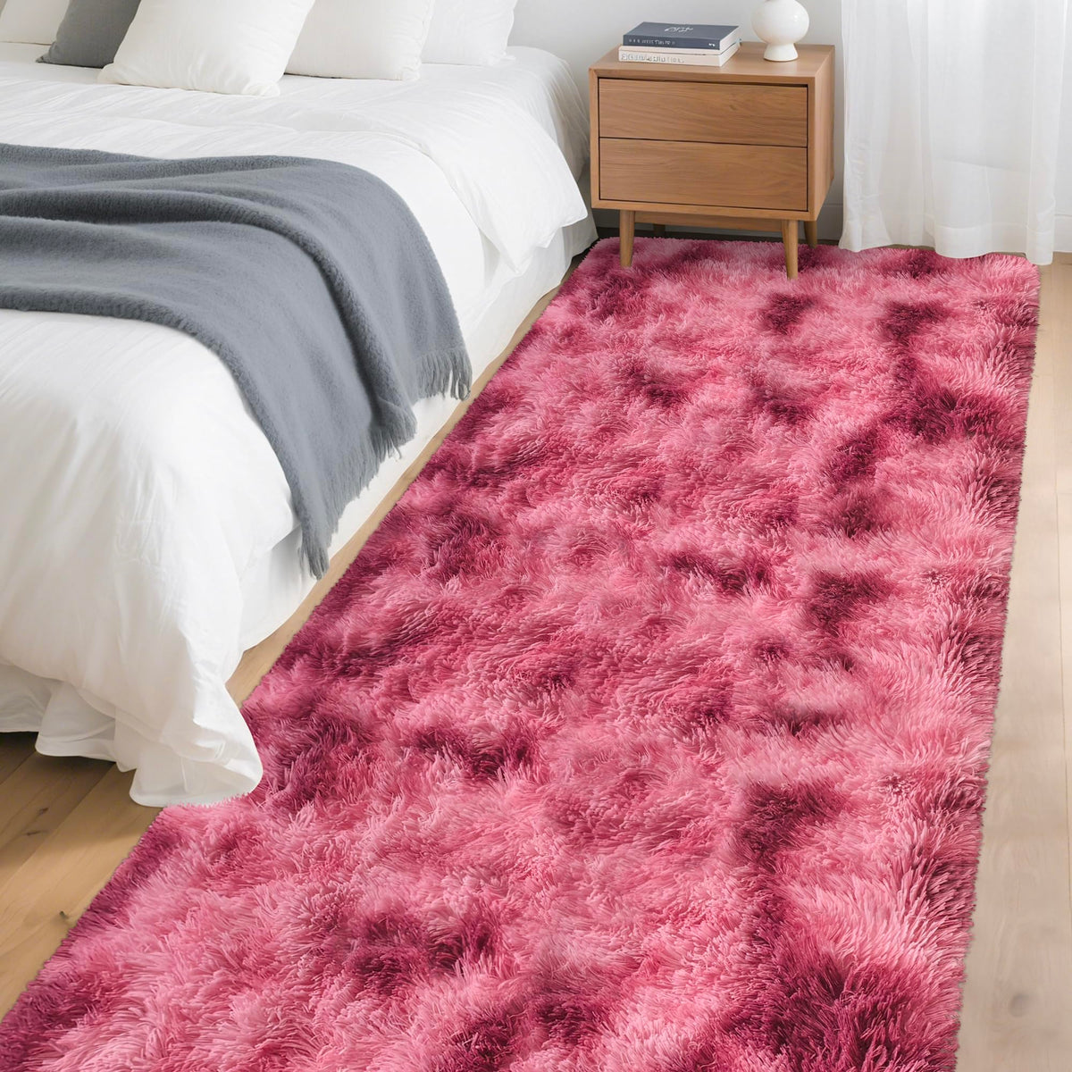 JiaoBaba Rainbow Tie-Dye Fluffy Area Rug for Kids