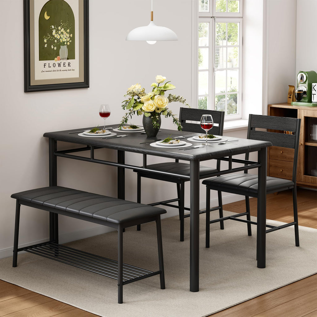 IRONCK Dining Table Set for 4, Kitchen Table with Upholstered Bench and 2 Chairs, Kitchen Table and Chairs Set for Small Space, Apartment
