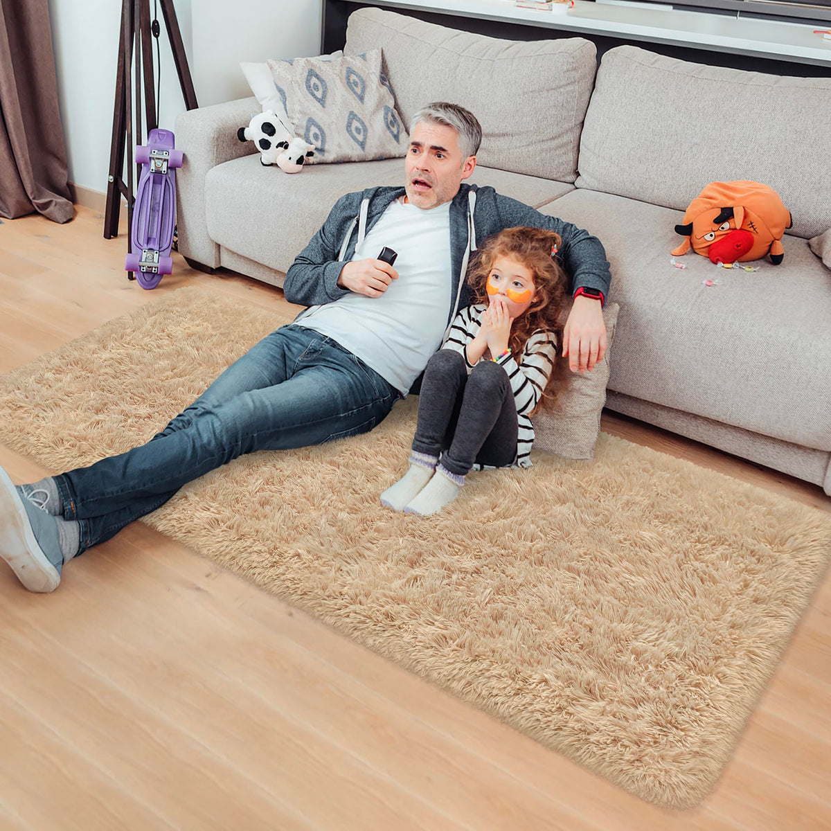JiaoBaba Rainbow Tie-Dye Fluffy Area Rug for Kids