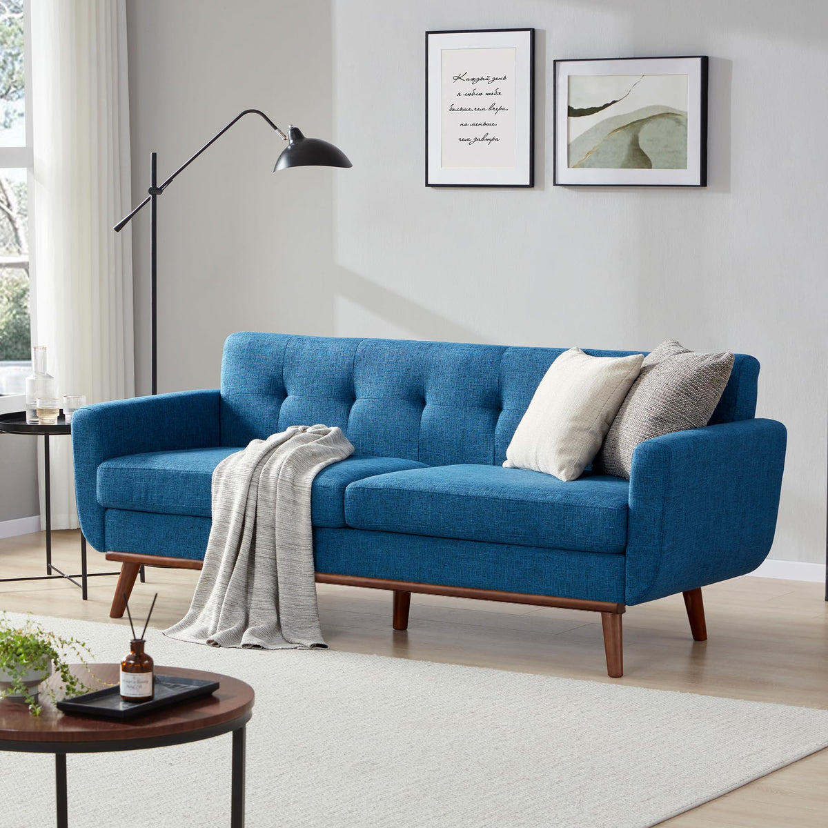 Kingfun 65" W Love Seat Sofa, Mid Century Modern Decor Loveseat Couches for Living Room, Button Tufted Upholstered Small Couch for Bedroom, Solid and Easy to Install Love Seats Furniture