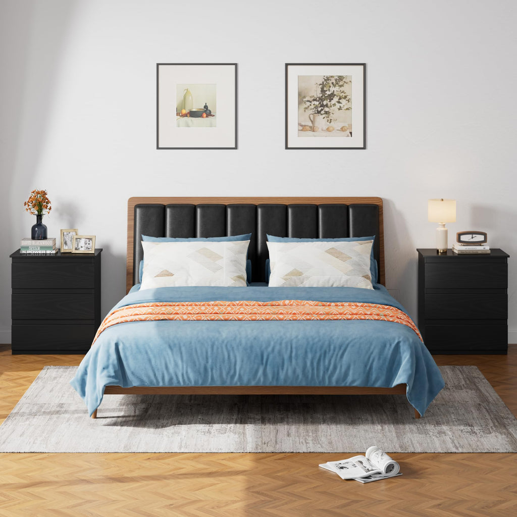 Bamjoy Nightstand with 3 Drawers, Beside Table with Drawers for Bedroom, Small Side Table Storage Cabinet 3 Drawer Night Stand for Home Office