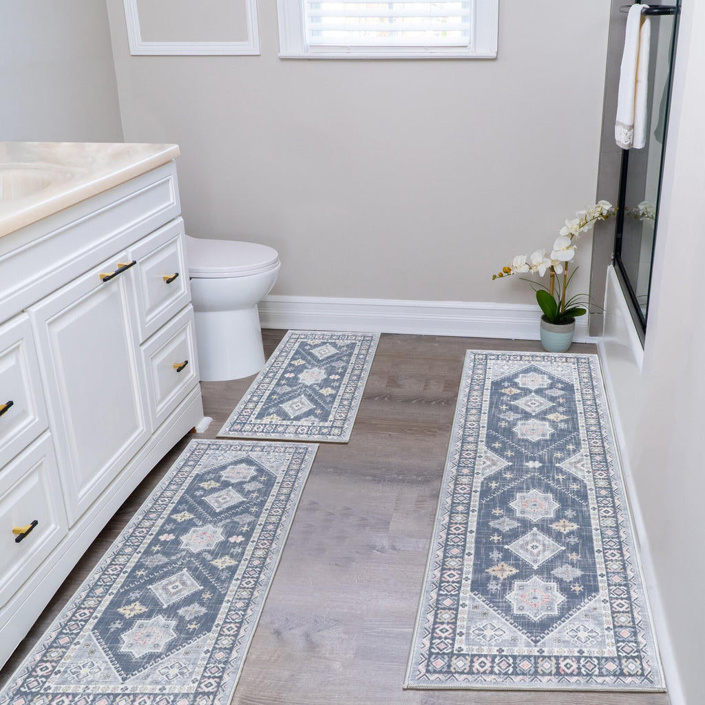 HEBE Boho Non-Slip Washable Kitchen Rugs, 3-Piece Set