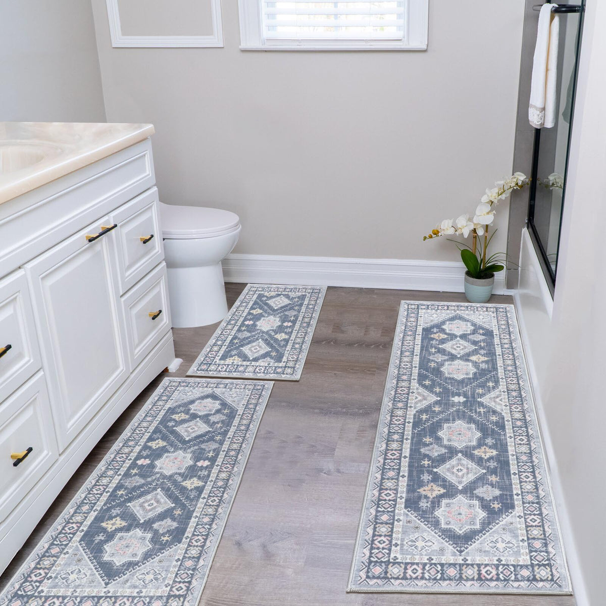 HEBE Boho Non-Slip Washable Kitchen Rugs, 3-Piece Set