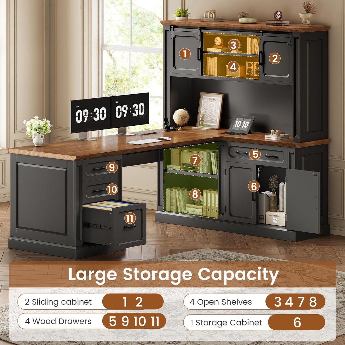 SEDETA Farmhouse Desk with Drawers for Home Office