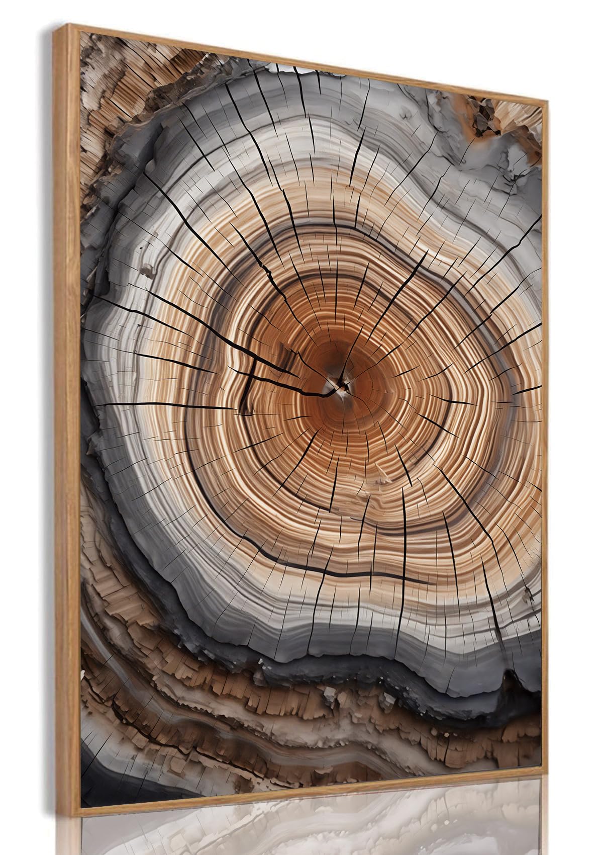 IBHJSART Framed Tree Ring Canvas Wall Art Abstract Colorful Wood Stump Decor Painting Prints Modern Minimalist Pictures Neutral Nature Rustic Farmhouse Living Room Bedroom Bathroom Office
