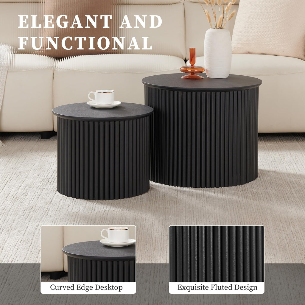 2-Piece Modern Farmhouse Living Room Coffee Table Set, Modern Wood Grain Pattern Natural Wood Finish Side Table and End Table Set for Living Room, Bedroom, Cafe, Office