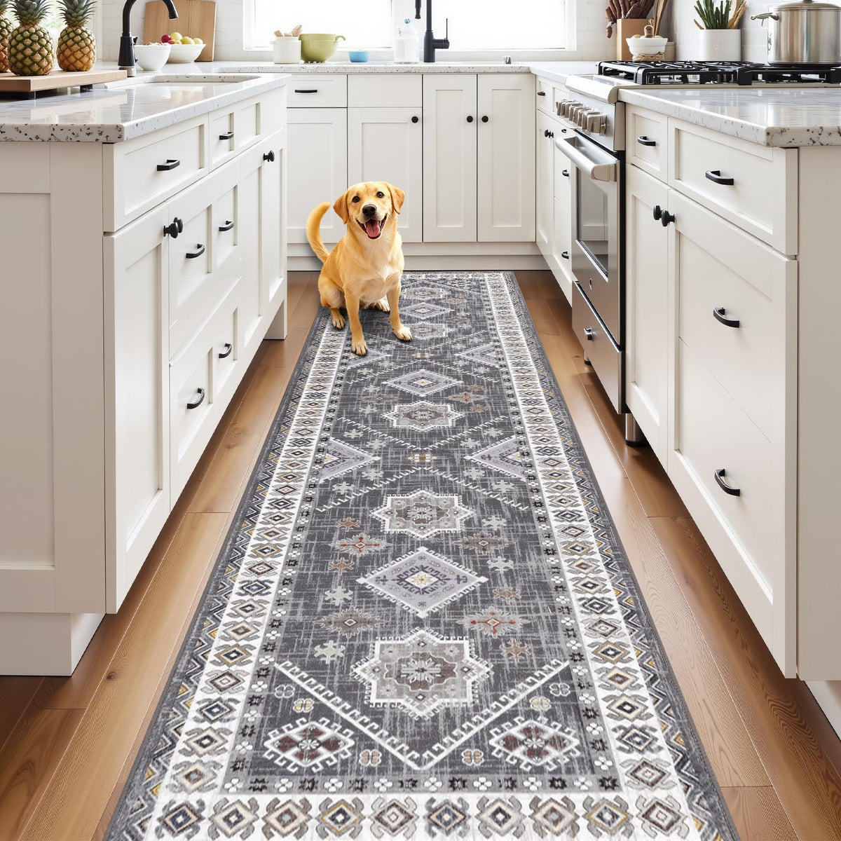 HEBE Boho Non-Slip Washable Kitchen Rugs, 3-Piece Set