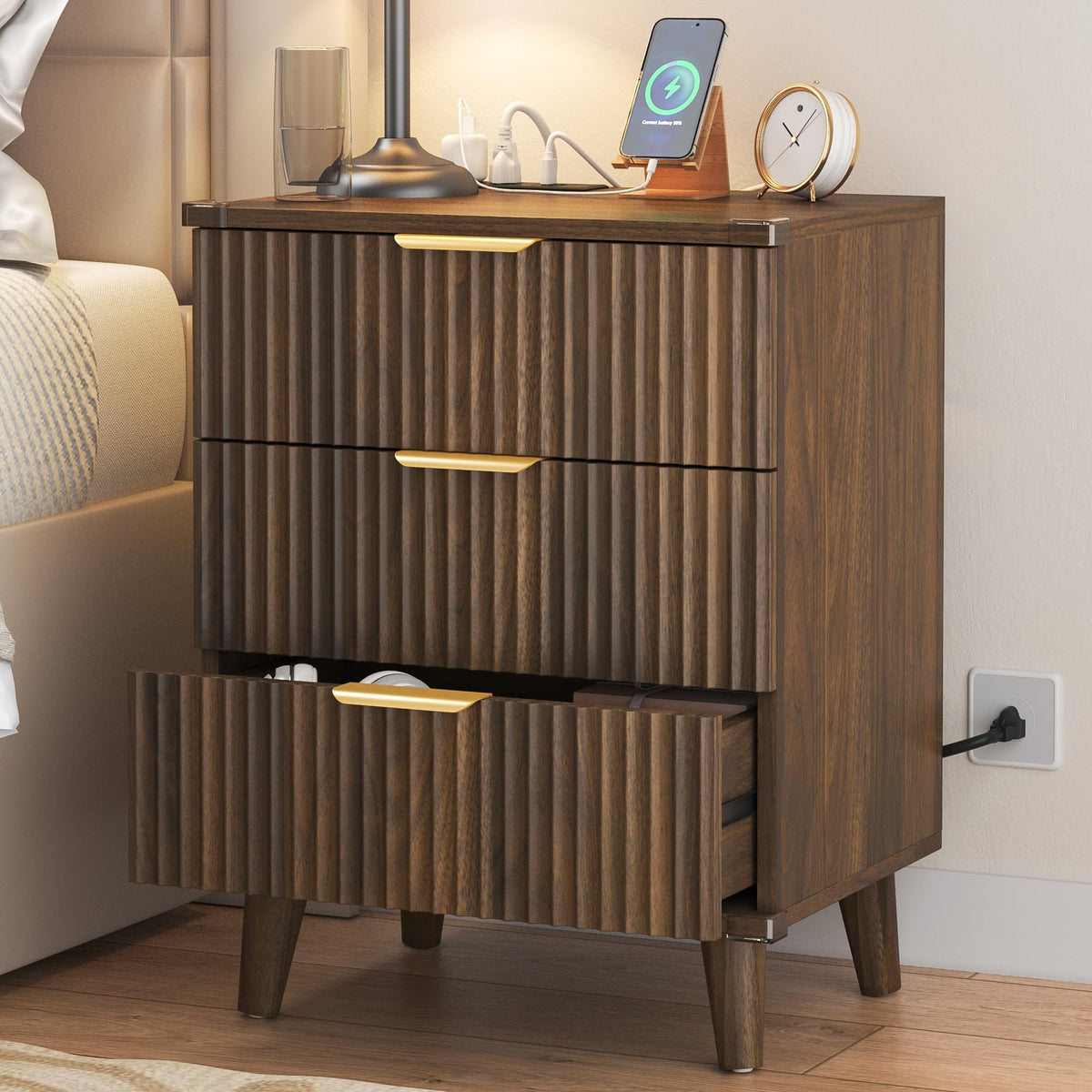 Lulive Wood Black Dresser for Bedroom Fluted Modern Chest of Drawers Storage Organizer