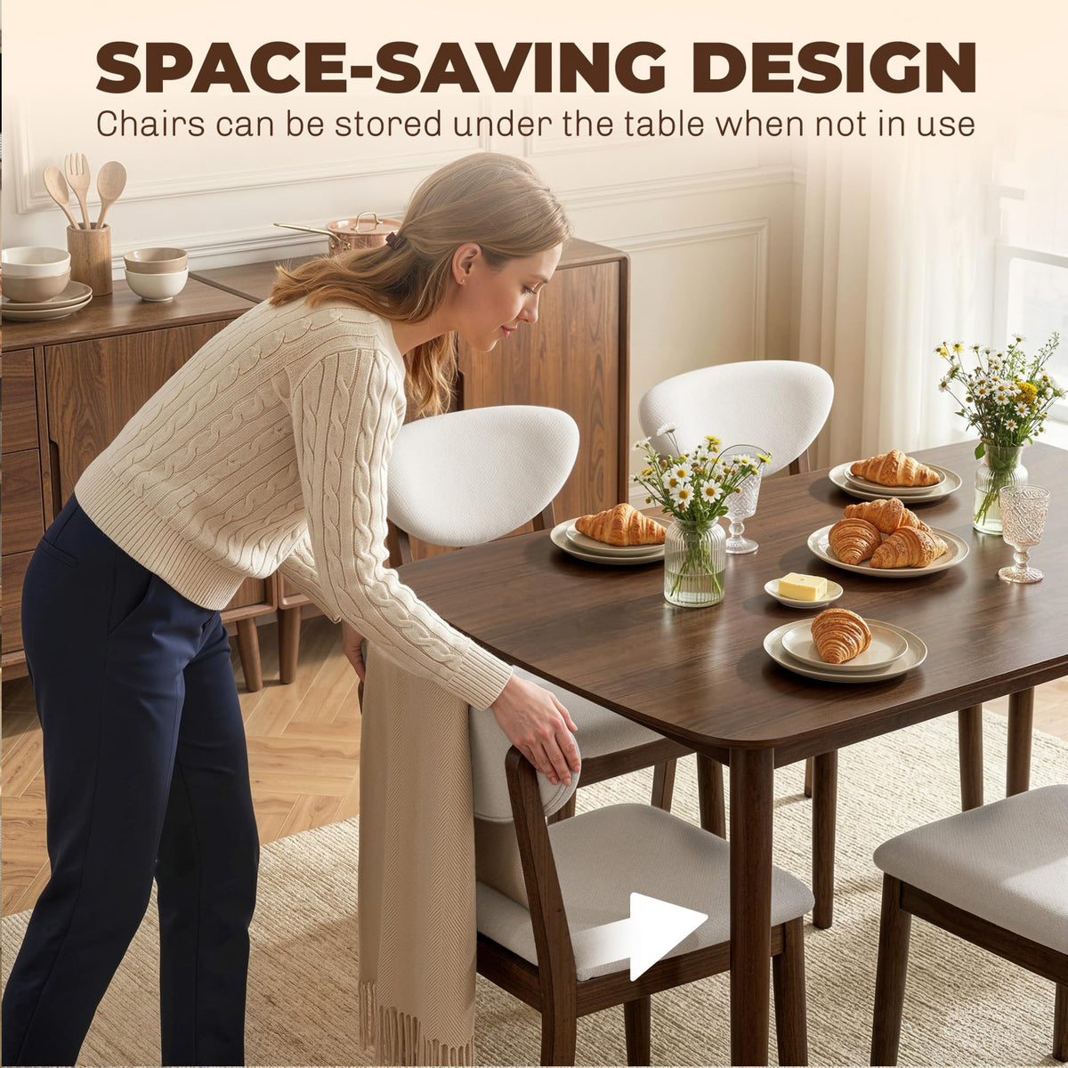 HOMCOM 5-Piece Dining Table Set for 4 Mid Century Modern