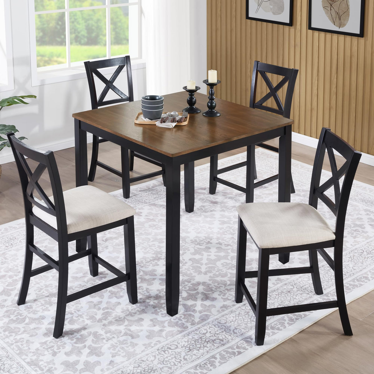 Harper & Bright Designs Wood Dining Table Set, Kitchen Furniture Set with with Table and Chairs
