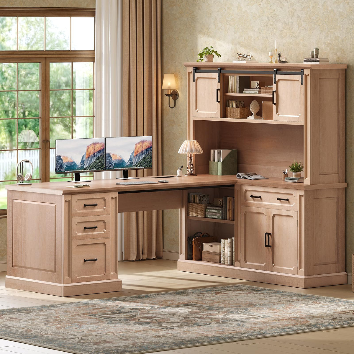 SEDETA Farmhouse Desk with Drawers for Home Office