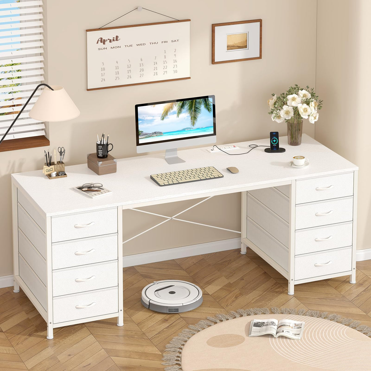 YOMILUVE Computer Desk with 8 Drawers