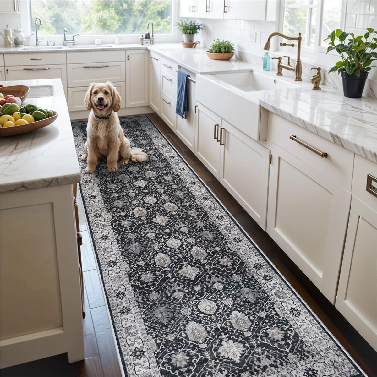 Vintage Washable Non-Slip Hallway Runner Rug, 2' x 7'