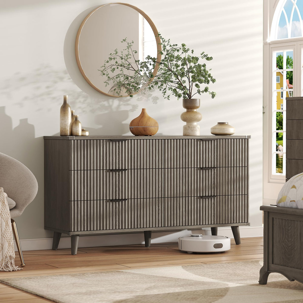 Lulive Wood Black Dresser for Bedroom Fluted Modern Chest of Drawers Storage Organizer