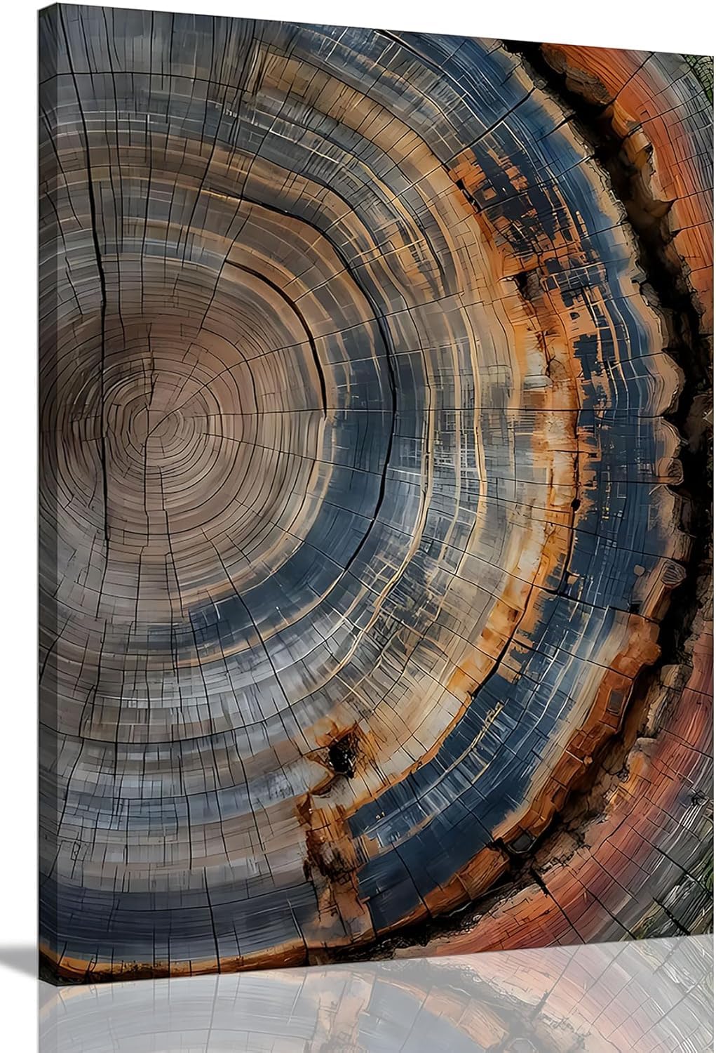 IBHJSART Framed Tree Ring Canvas Wall Art Abstract Colorful Wood Stump Decor Painting Prints Modern Minimalist Pictures Neutral Nature Rustic Farmhouse Living Room Bedroom Bathroom Office