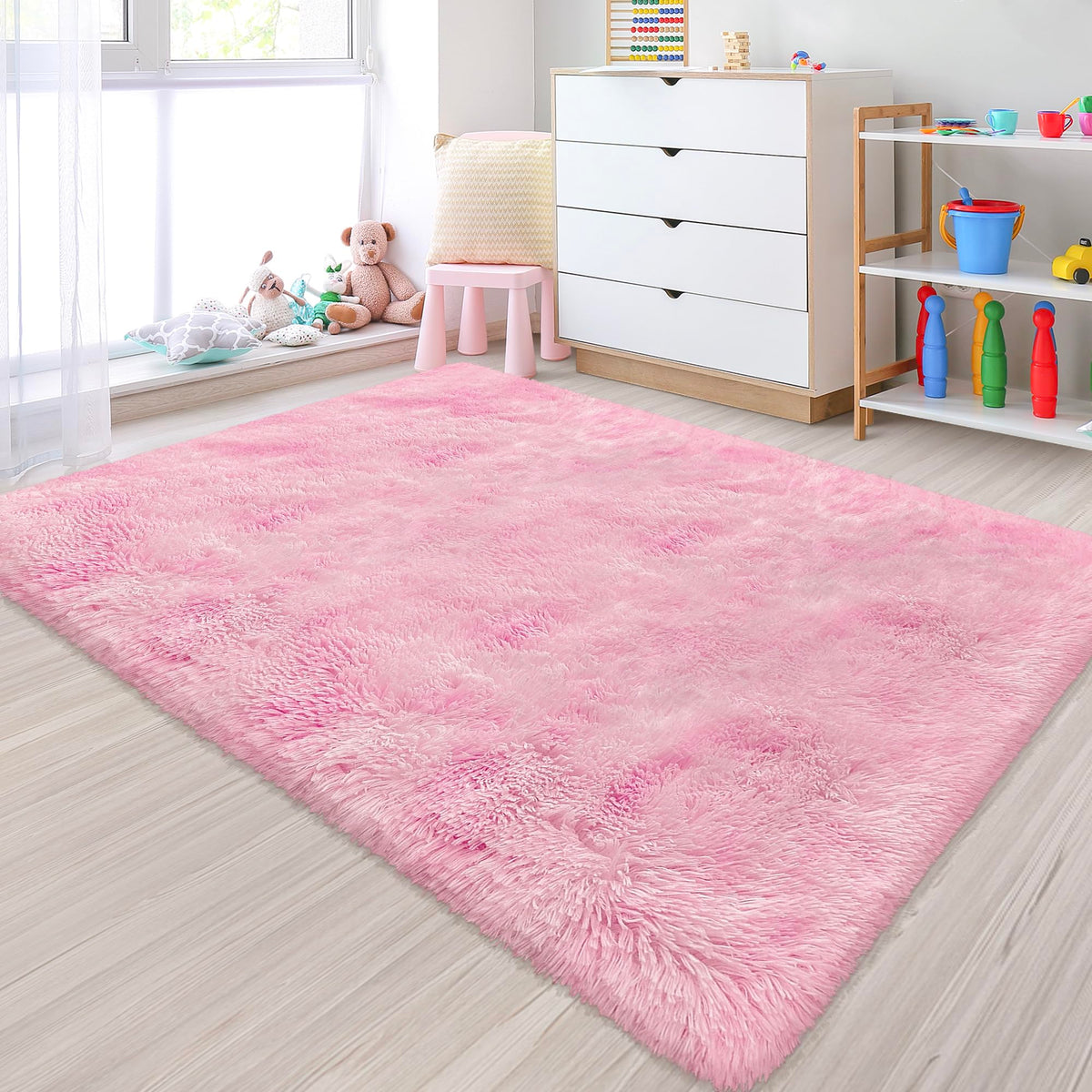 JiaoBaba Rainbow Tie-Dye Fluffy Area Rug for Kids