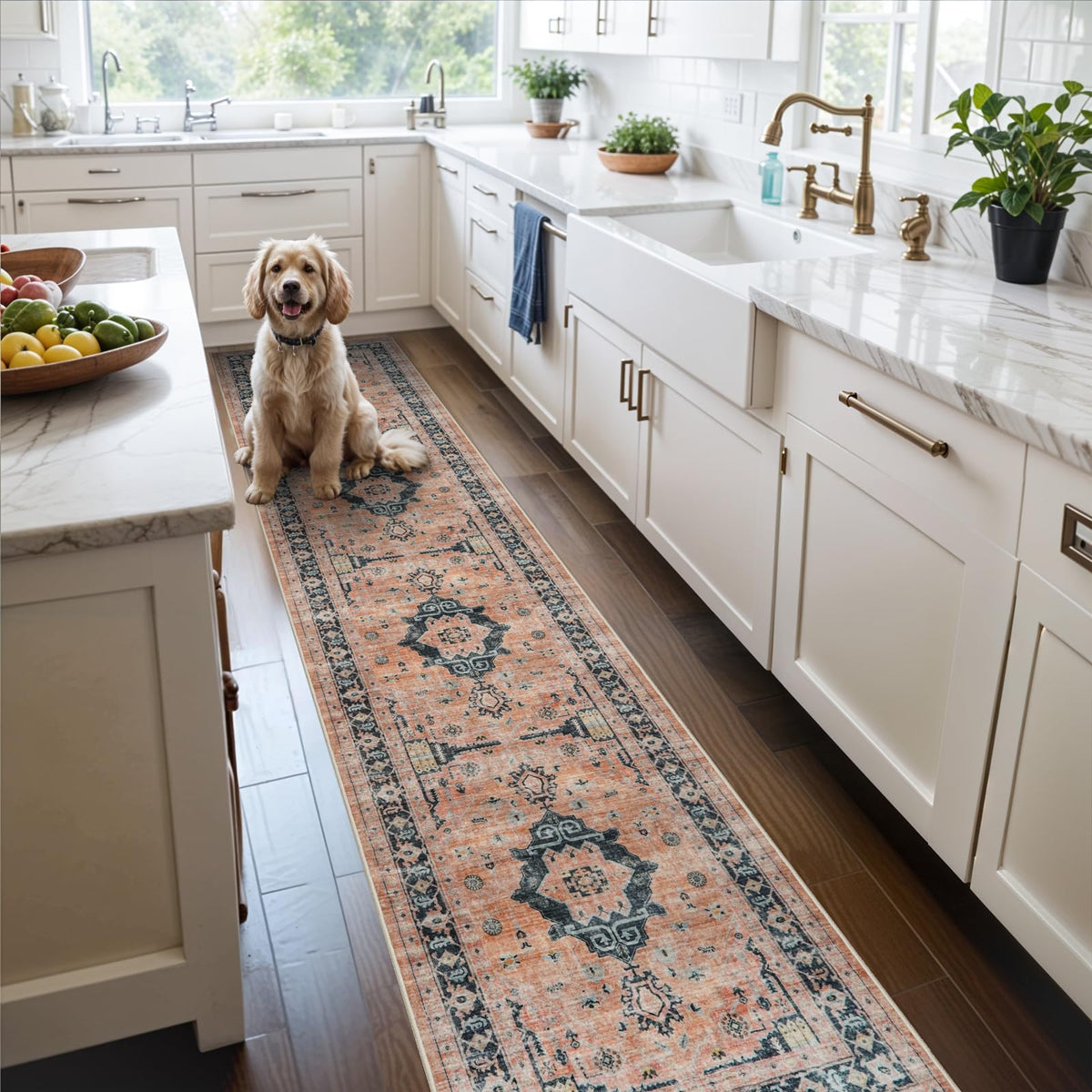 Vintage Washable Non-Slip Hallway Runner Rug, 2' x 7'