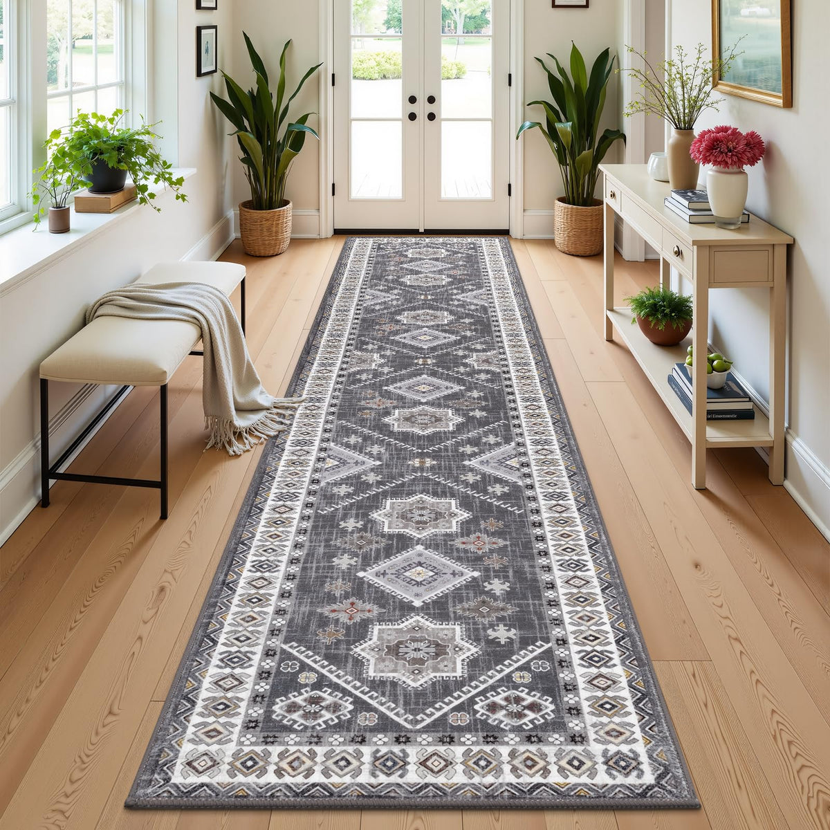 HEBE Boho Non-Slip Washable Kitchen Rugs, 3-Piece Set