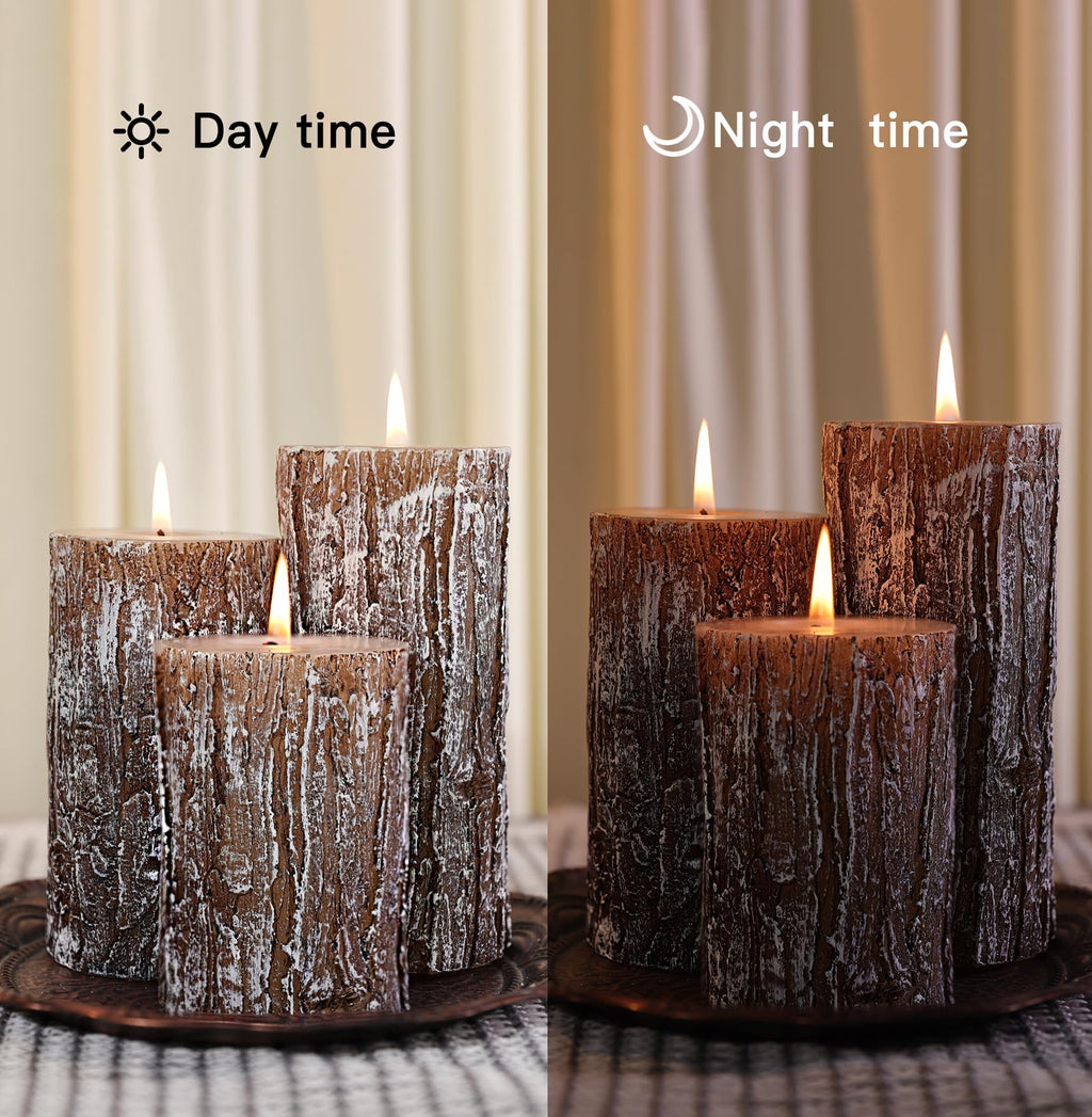 MOSROAD Rustic Pine Tree Pillar Candle Set of 3, Unscented Home Decor