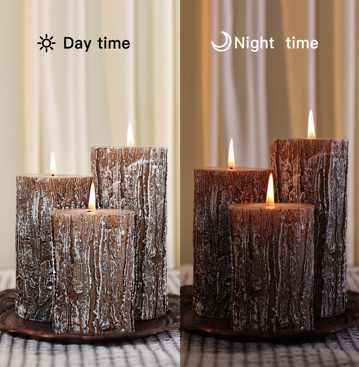 MOSROAD Rustic Pine Tree Pillar Candle Set of 3, Unscented Home Decor