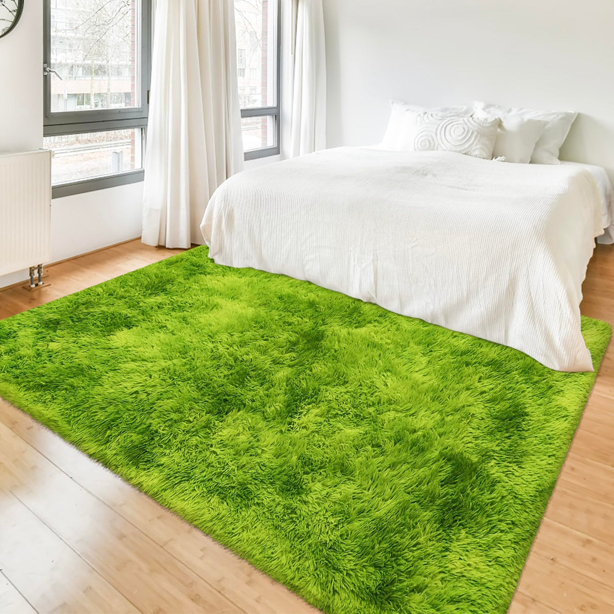 JiaoBaba Rainbow Tie-Dye Fluffy Area Rug for Kids