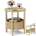 VAGUSICC Side Table, Small Round End Table with Fabric Basket, Set of 2 Half Round Side Table Half Moon Tables, Round Accent Coffee Table, Tea Sofa Table Nightstand for Living Room Bedroom Small Space
