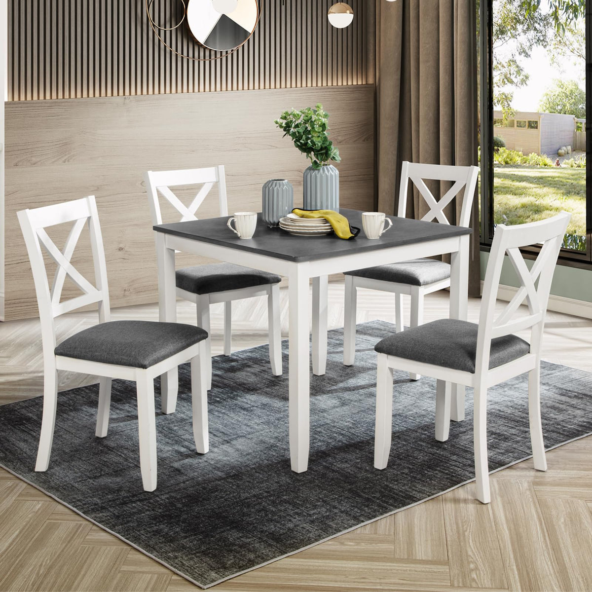 Harper & Bright Designs Wood Dining Table Set, Kitchen Furniture Set with with Table and Chairs