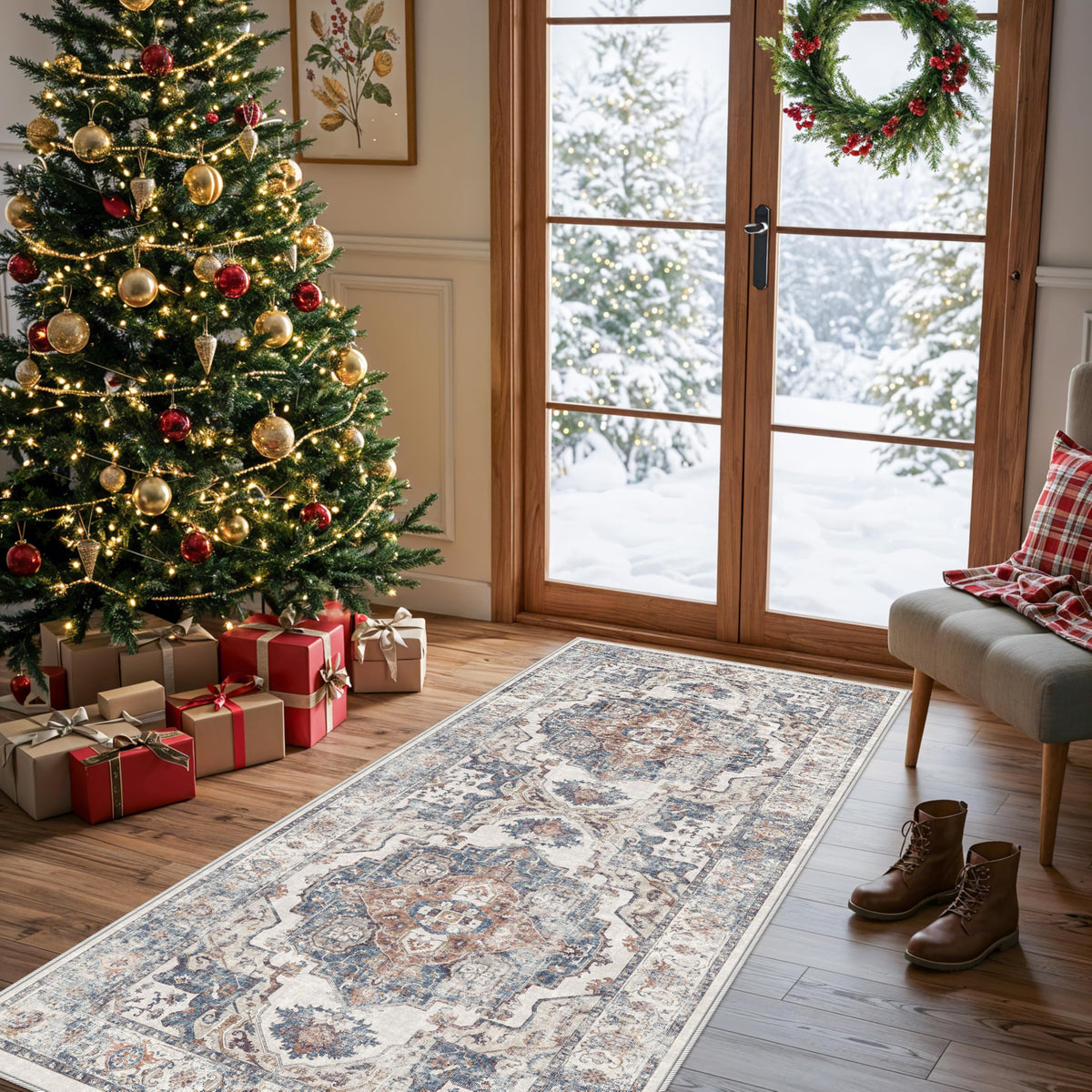 Vintage Washable Non-Slip Hallway Runner Rug, 2' x 7'