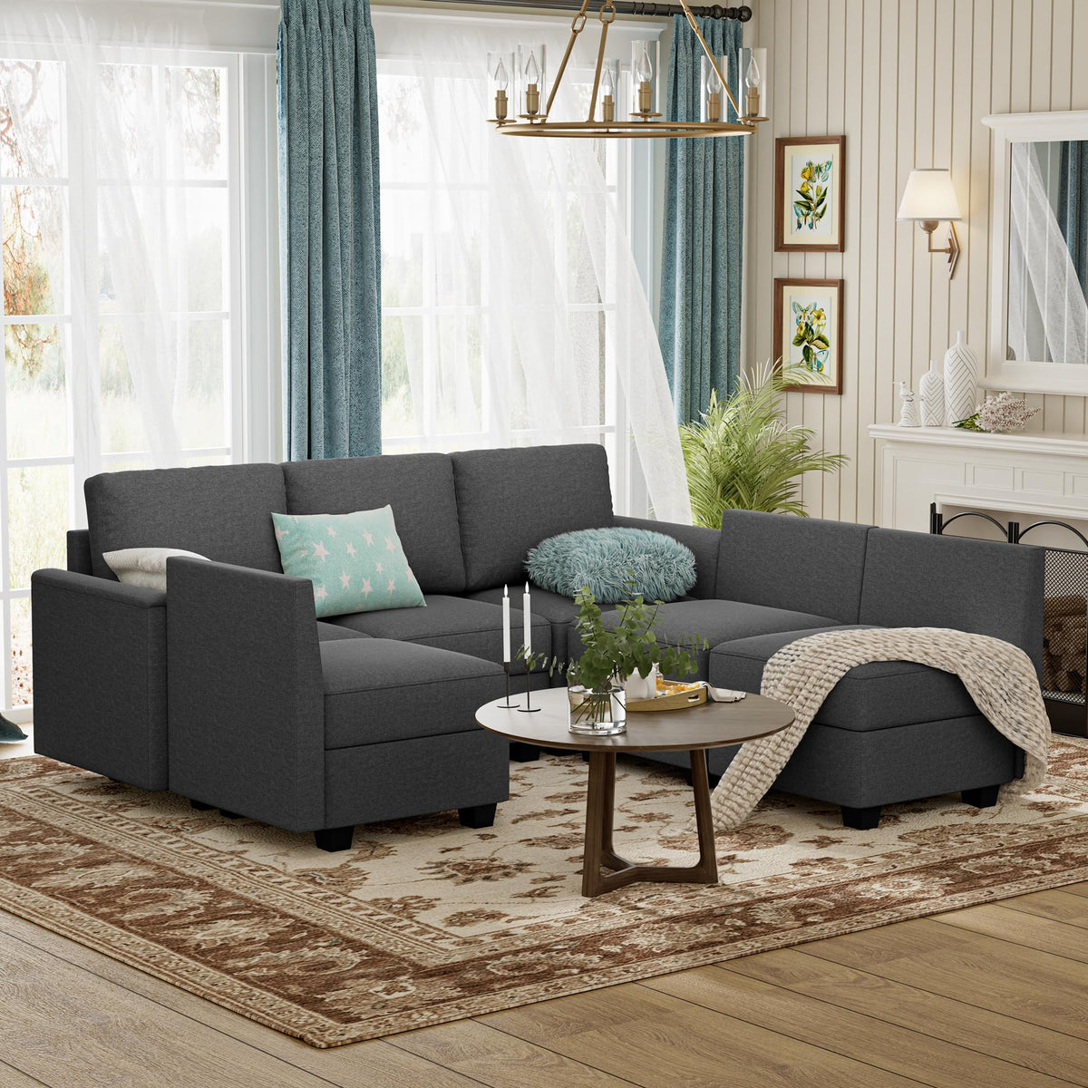 Modular Sectional Sofa with Storage Seat Upgrade Convertible Sofa Couch for Living Room,Deep 27'' Ottoman, Foam Cushion
