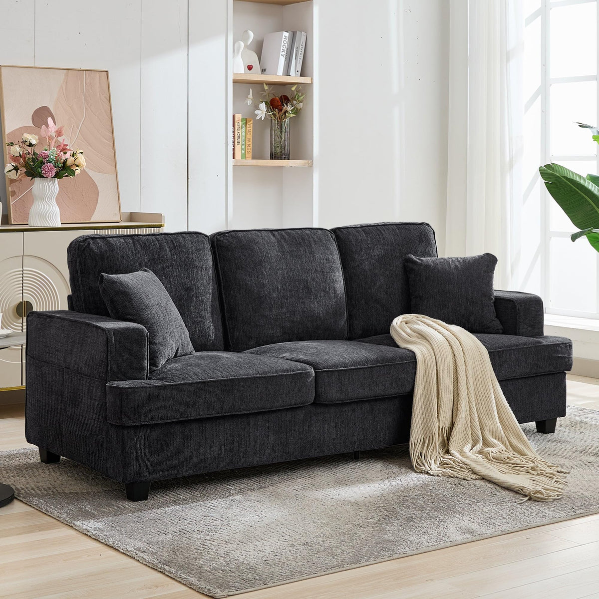 Korser 89" Couches for Living Room with Deep Seats, 3 Seater Sofa Couch, Mid Century Modern Chenille Sofa with Armrests, Upholstered Comfy Sofas for Living Room, Bedroom, Apartment, Office