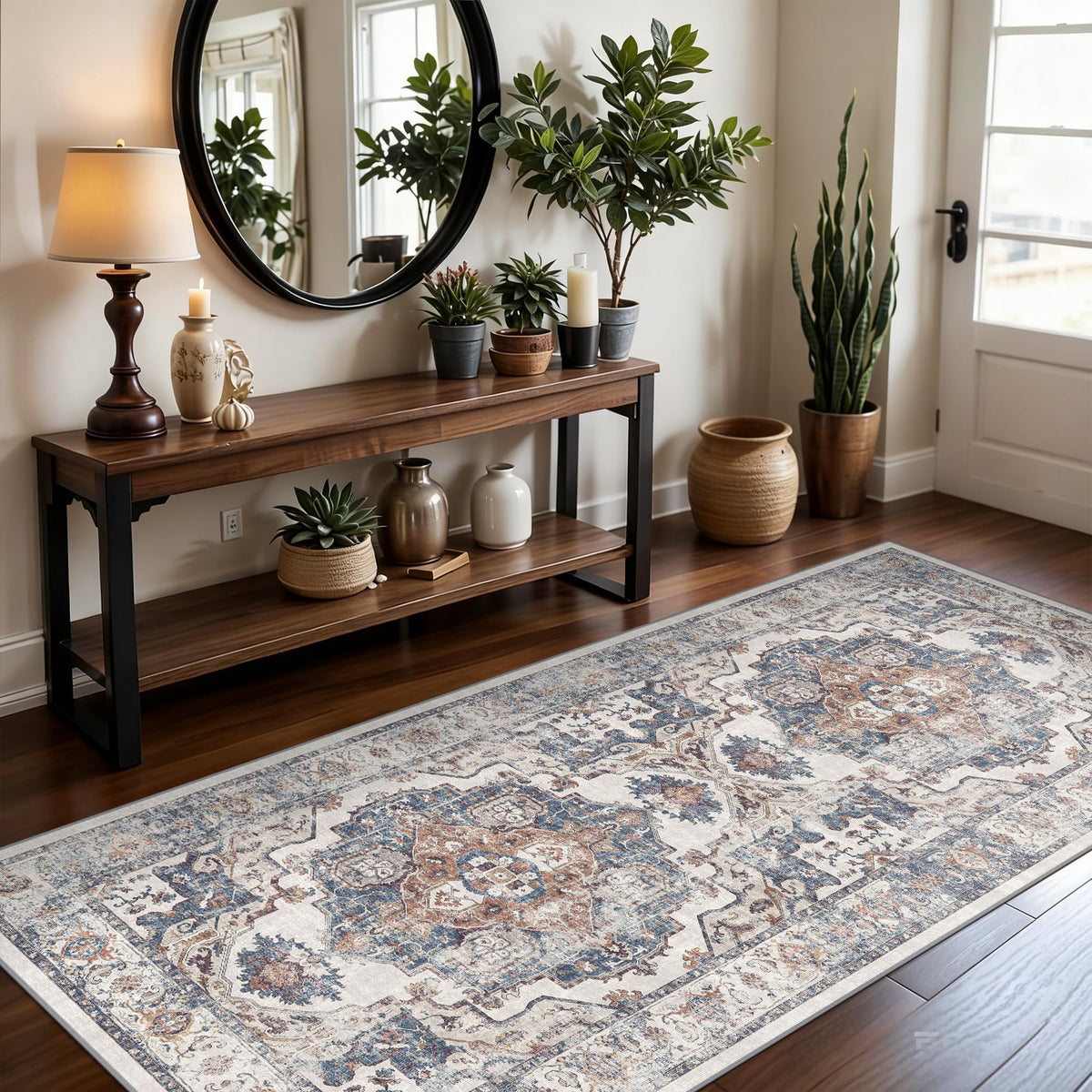 Vintage Washable Non-Slip Hallway Runner Rug, 2' x 7'