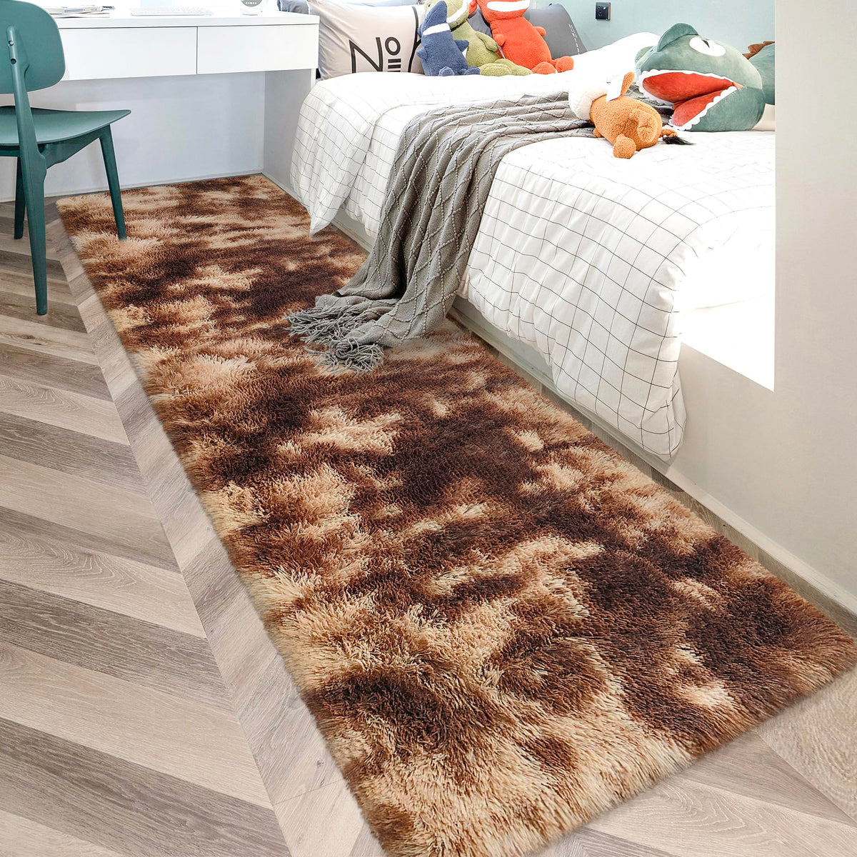 JiaoBaba Rainbow Tie-Dye Fluffy Area Rug for Kids