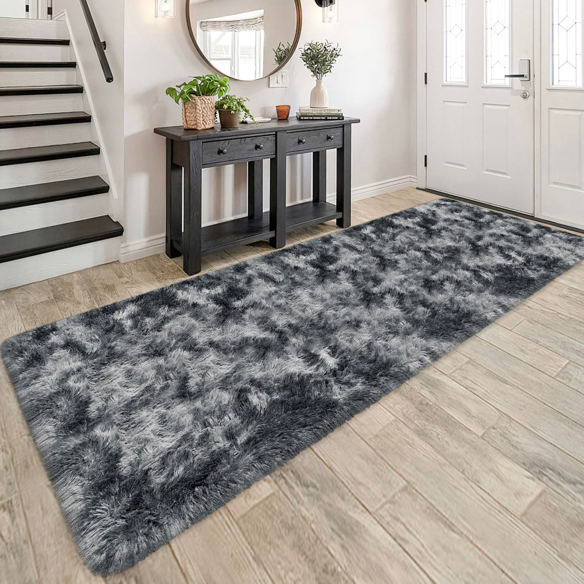 JiaoBaba Rainbow Tie-Dye Fluffy Area Rug for Kids