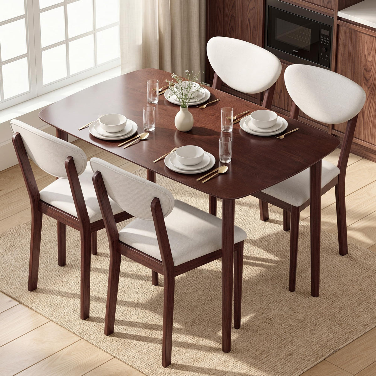 HOMCOM 5-Piece Dining Table Set for 4 Mid Century Modern