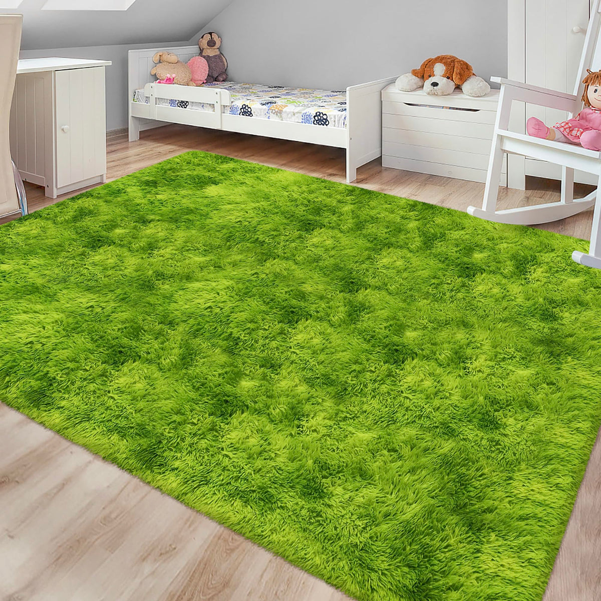 JiaoBaba Rainbow Tie-Dye Fluffy Area Rug for Kids