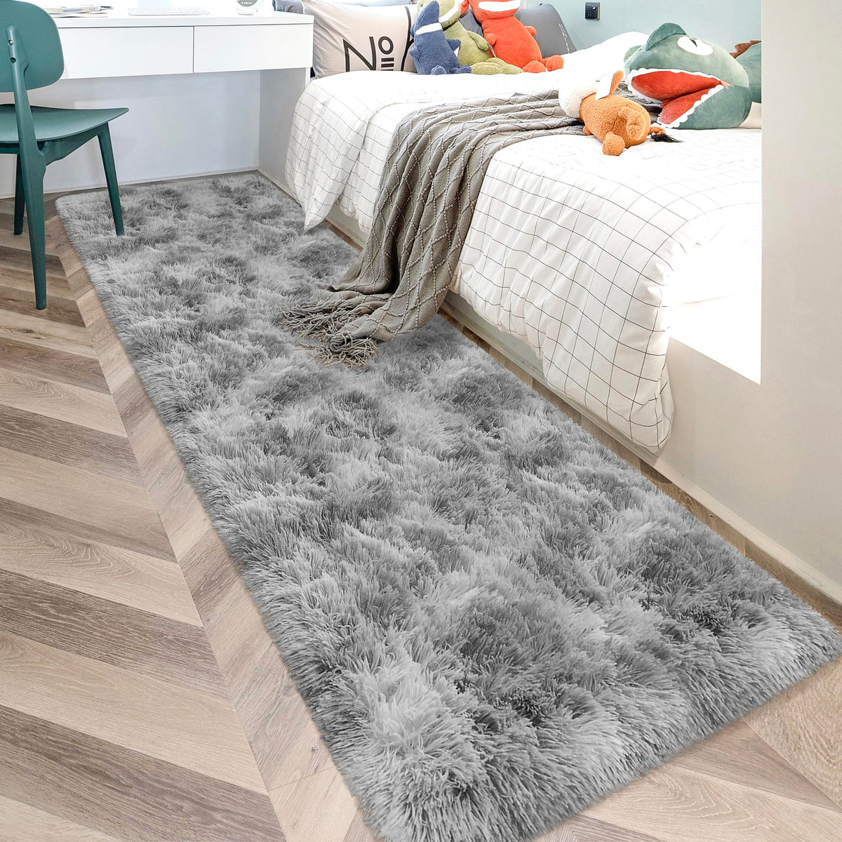 JiaoBaba Rainbow Tie-Dye Fluffy Area Rug for Kids