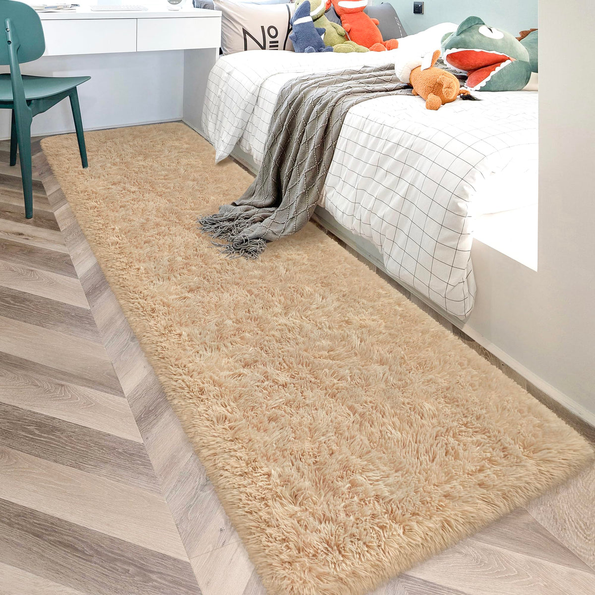 JiaoBaba Rainbow Tie-Dye Fluffy Area Rug for Kids