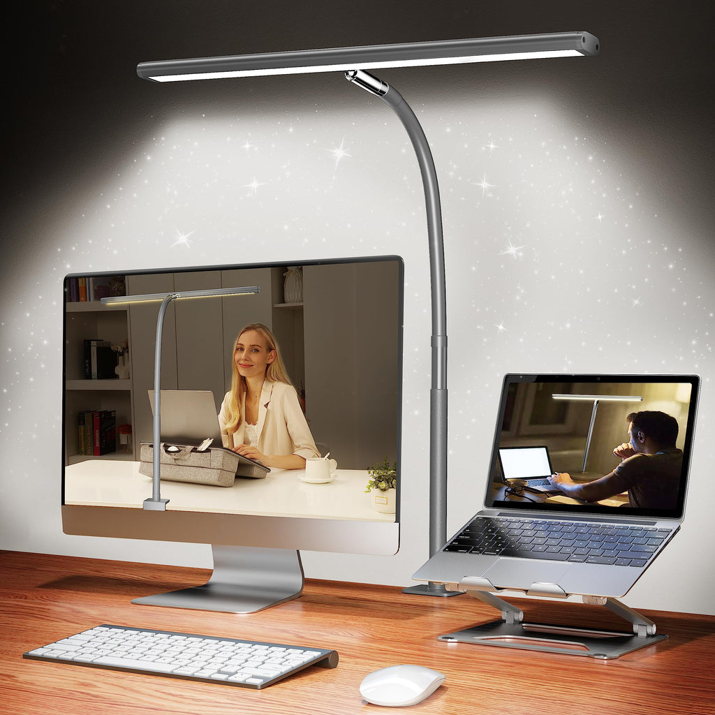 Airlonv LED Desk Lamp with Clamp, 17" Stepless Dimming Light